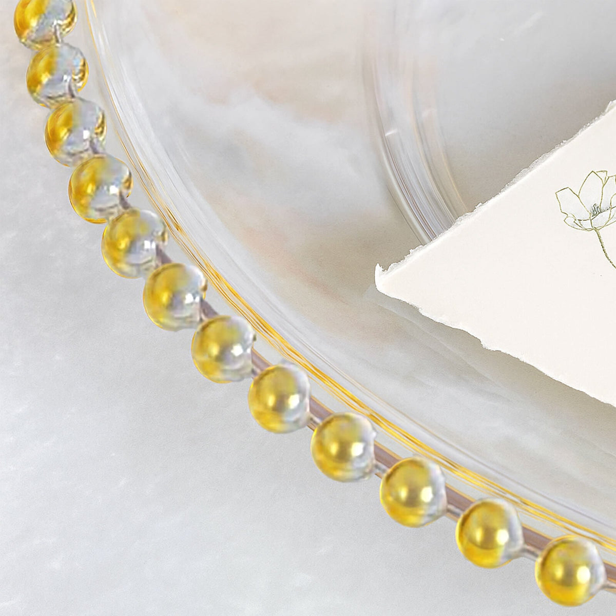 6-Pack Acrylic Charger Plates 13" Round Clear with Gold Beaded Rim - Decorative Dinner Party Serving Plates