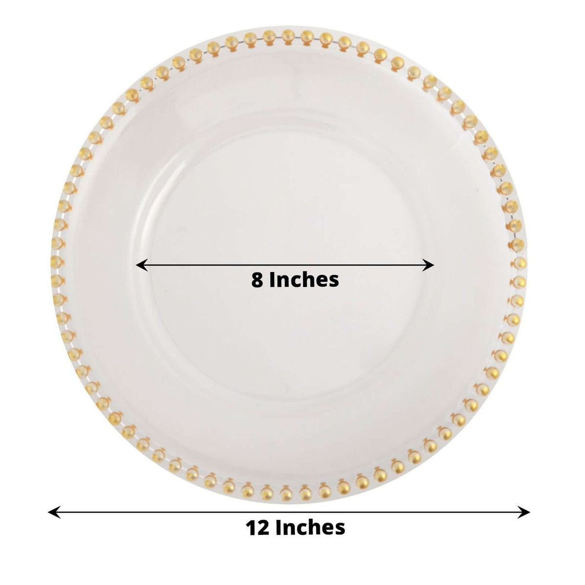 6-Pack Acrylic Charger Plates 13" Round Clear with Gold Beaded Rim - Decorative Dinner Party Serving Plates